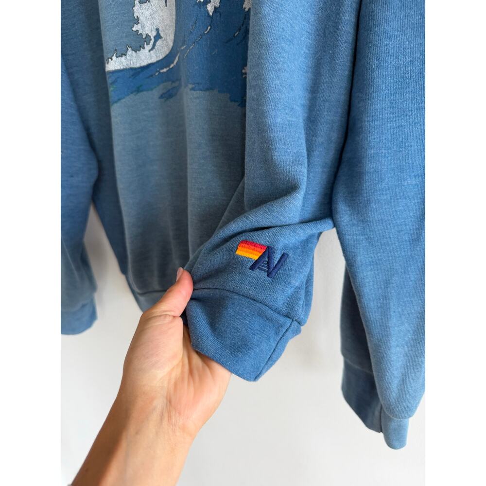 Aviator Nation Retro Inspired Wave Rainbow Print Crew Neck Sweatshirt Blue M - Picture 5 of 9